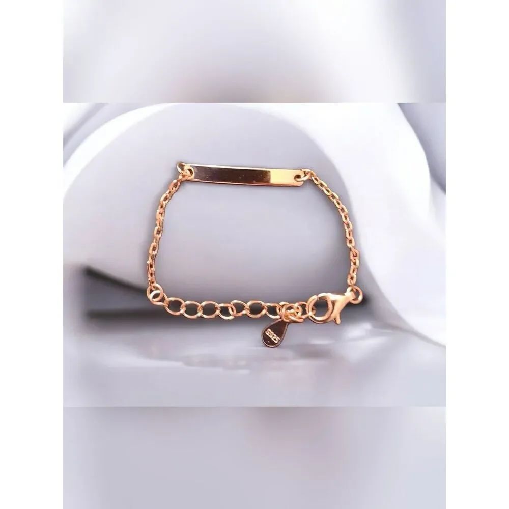 S925 Rose Gold Childs Sleek Bar Bracelet New In Box